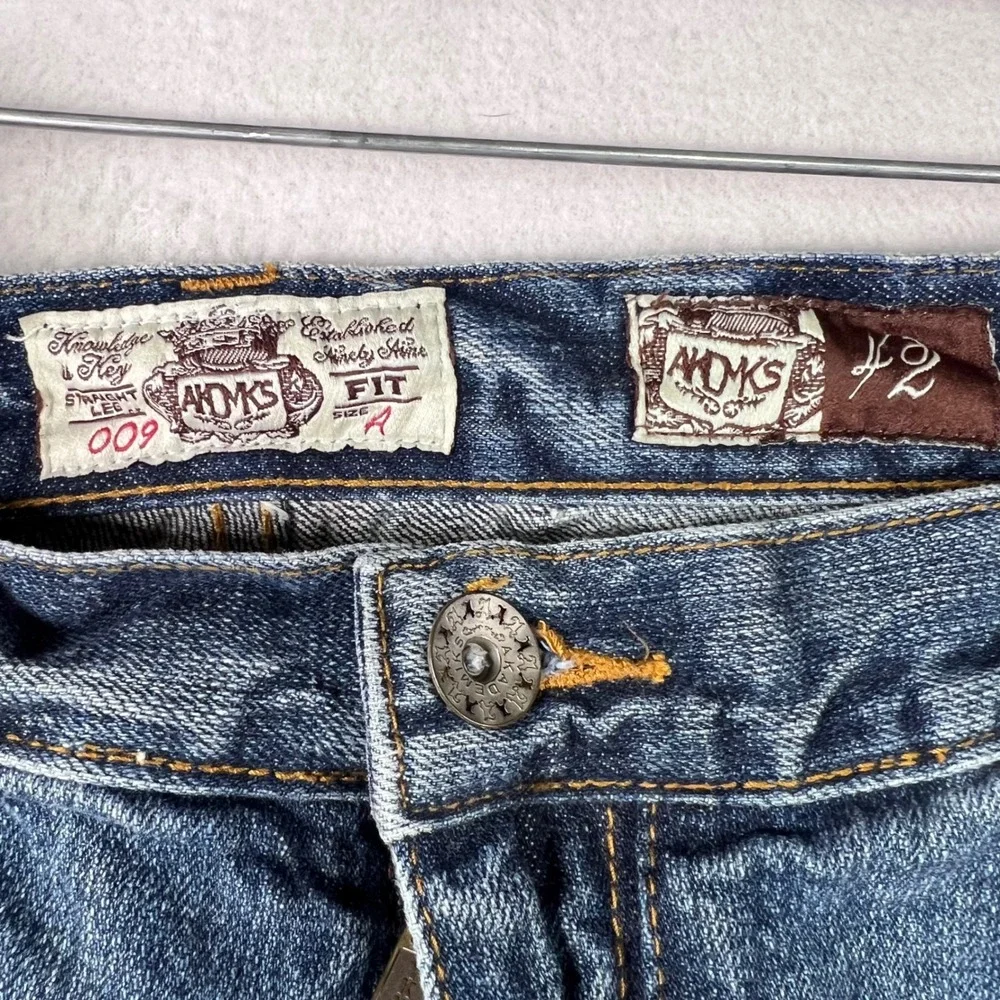 Distressed AKDMKS Medium Wash‎ Straight Leg Jeans Ripped Blue Mens Size 40x33